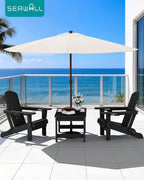 SERWALL HDPE Outdoor Coffee Table with Umbrella Hole, Black