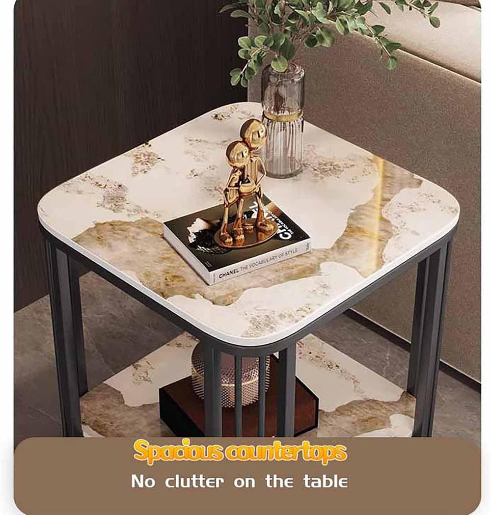 BK&MF Modern Small End Table with Metal Frame,Mobile 2 Tier Sofa Table Li...