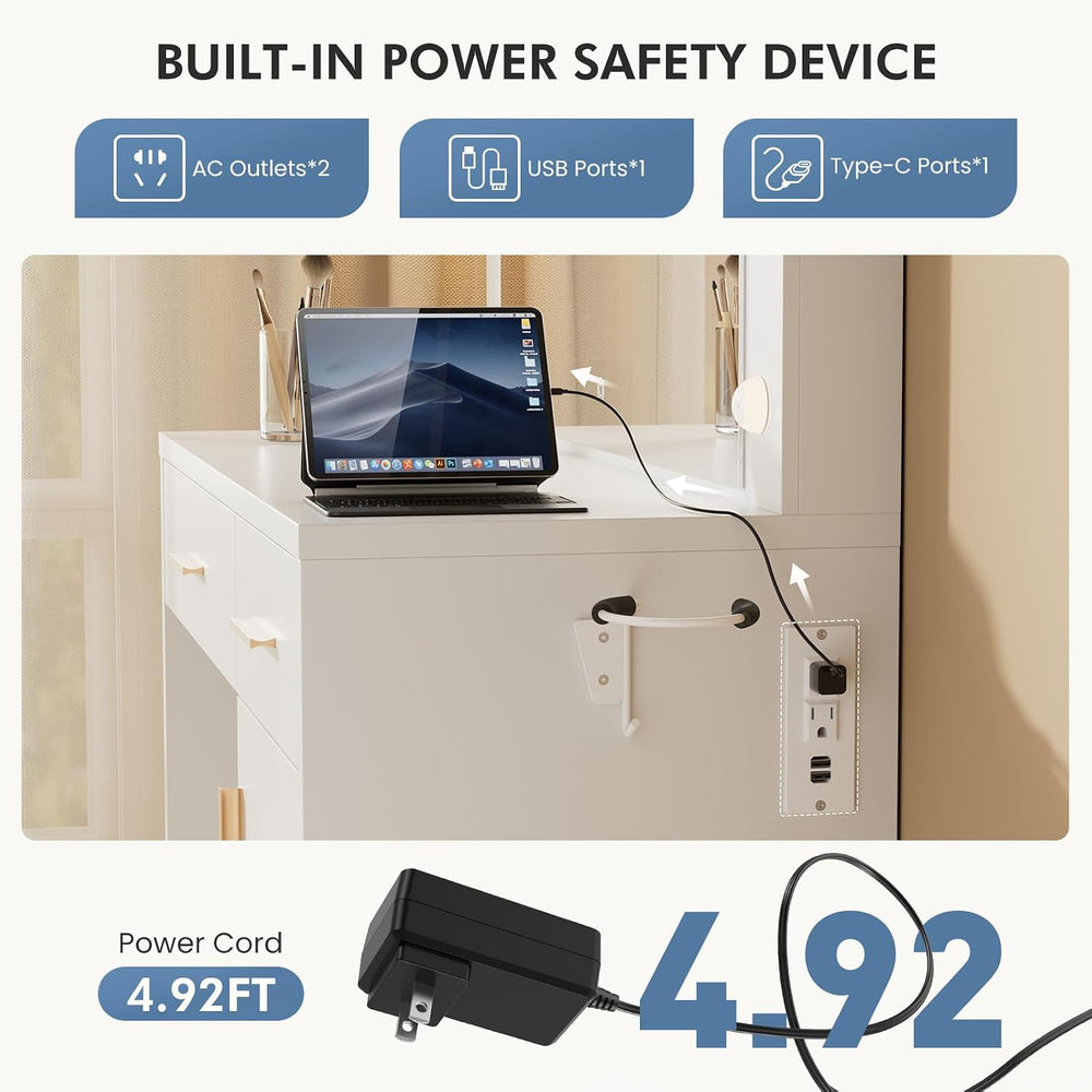 DUMOS Makeup Vanity Desk with Mirror and Lights, Charging Station | 11 LED Bu...