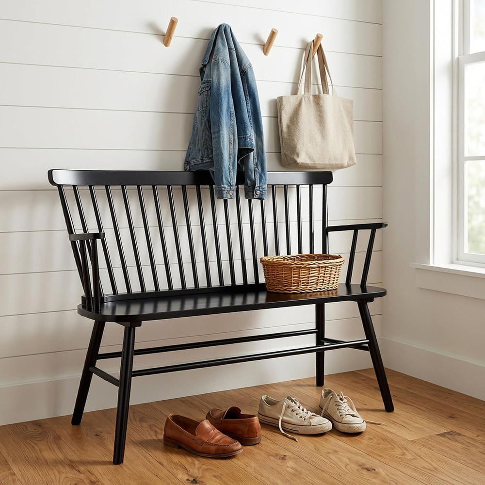 EpiBench Black Windsor Spindleback Bench with Arms, Manufactured Wood, 47.5&q...