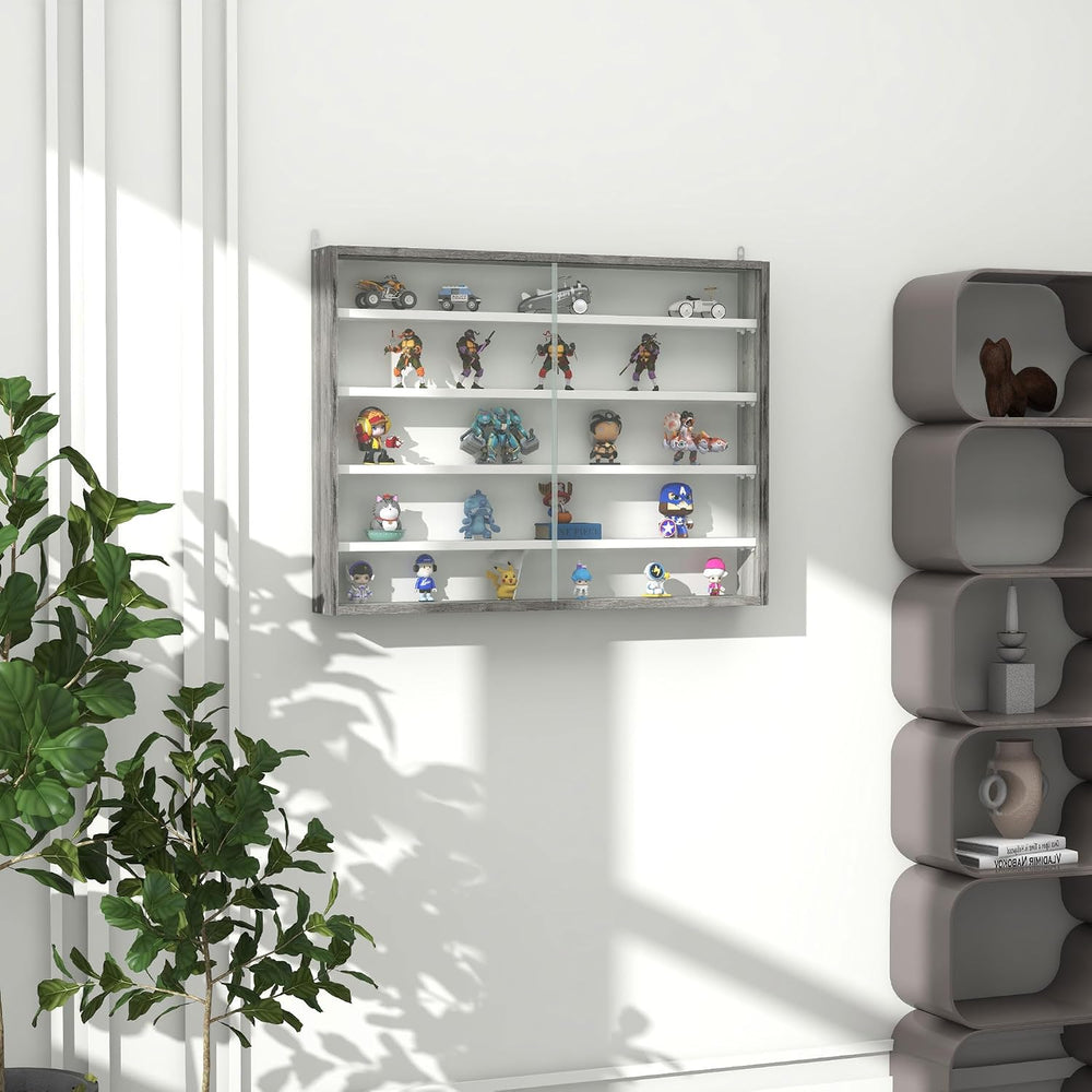 HOMCOM 5-Storey Wall Shelf Display Cabinet, Shot Glass Display Case, Glass Cu...