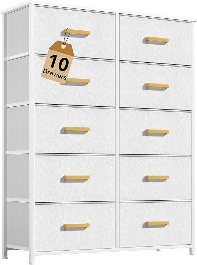 DWVO 10 Drawers Dresser, Fabric Dresser, Fabric Storage Tower, Organizer Unit for Living Room, Hallway, Closets