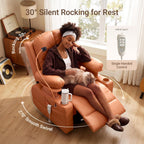 Triple Motor Power Swivel Rocker Recliner Chair with Adjustable Armrests for Adults, FSC Certified Faux Leather Rocking Chair for Living Room, Brown