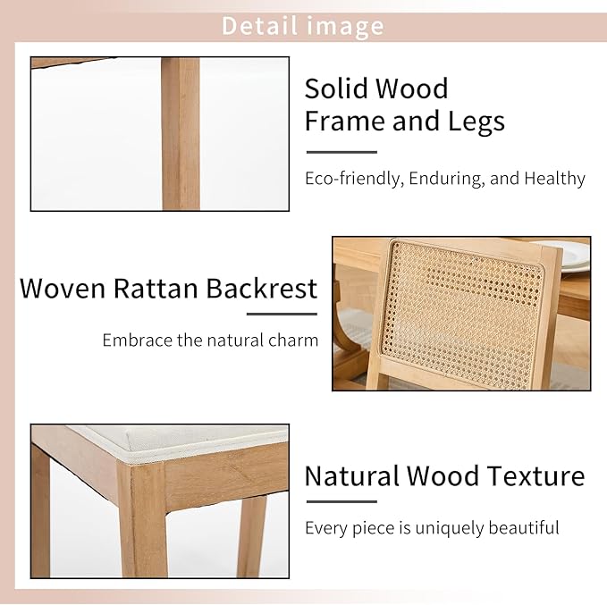 French Country Dining Chairs Set of 4, Cream Kitchen & Dining Room Chairs Set of 4, Ivory Rattan Dining Chairs, Cane Low Back, Wood Legs, Sillas De Comedor (Rattan, Beige, 4Pcs)