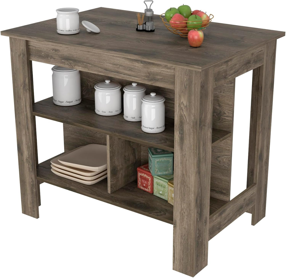 Kitchen Island with Three Shelves Dark Brown Finish | Three storage shelves w...