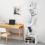 67-Inch 5-Tier Floating Bookshelf – Staggered Geometric Design, Freestanding Metal Storage & Display Rack for Home & Office (White)
