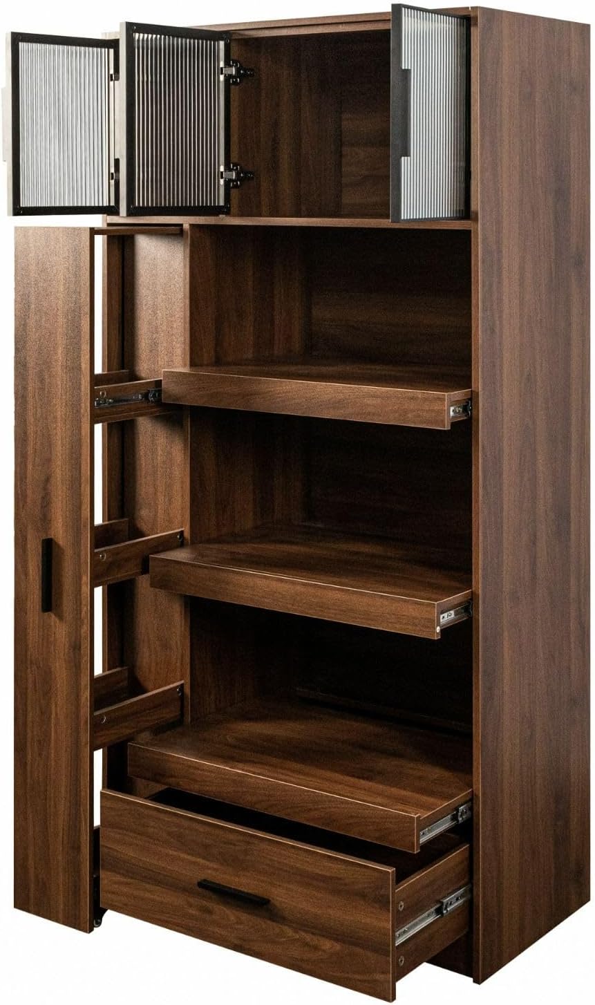 70.87" Kitchen Pantry Cabinet with Multi-Functional Pull-Out Storage She...