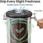 Veken Coffee Canister, 39OZ Large, Airtight Stainless Steel Food Storage Container for 2.2lbs Coffee Beans, Ground, Sugar, Tea, Flour, Cereal, Kitchen Bar Accessories with Date Tracker & Scoop, Silver