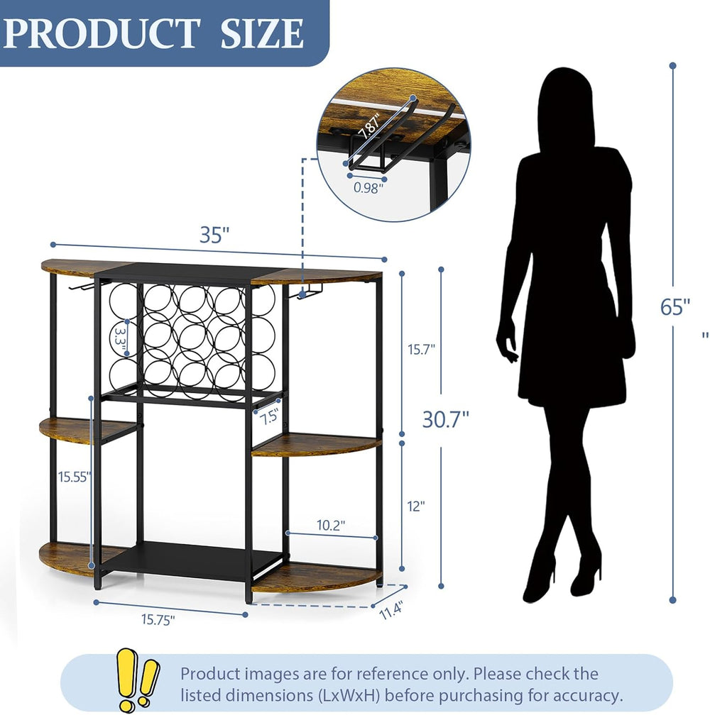 JKsmart Wine Bar Cart with LED Lights, Mini Wine Rack with Storage and Glass ...