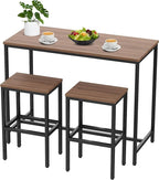 Aklaus Bar Table and Chairs Set 44" Dining Table Set Pub Bar Table with 2 Stools 3-Piece Kitchen Breakfast Table Set for Living Room Dining Room Sturdy Metal FrameBrown