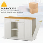 DWVO Large Kitchen Island with Trash Can Cabinet | 53 Inch Kitchen Island on Wheels, Rolling Island with Tilt‑Out Garbage Storage Fits 13 Gallon Bin