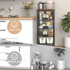 Hastatii Kitchen Storage Cart, Kitchen Basket, 5-Tier Utility Organizer with Baskets and Wood Top, Rolling Snack Cart with Wheels, Metal Black