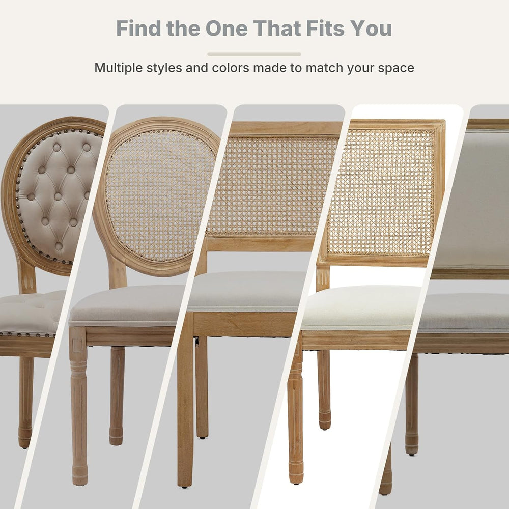 Vintage French Country Dining Chairs Set of 8, Rattan Dinning Chair with a Sq...