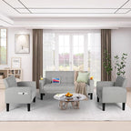 AILEEKISS 3 Piece Living Room Sofa Set Loveseat Sofas Sets with 2 USB,Cup Holders,Side Pocket, Modern Fabric 3 Pcs Sectional Couches Set for Apartment,Office,Bedroom (2-Seat+1-Seat+1-Seat, Light Grey)