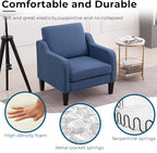 VINGLI Mid Century Modern Accent Chair, Navy Blue Fabric Accent Chairs for Living Room, Upholstered Armchair with Scooped Arms for Bedroom, Apartment, Studio, Office, Waiting Room