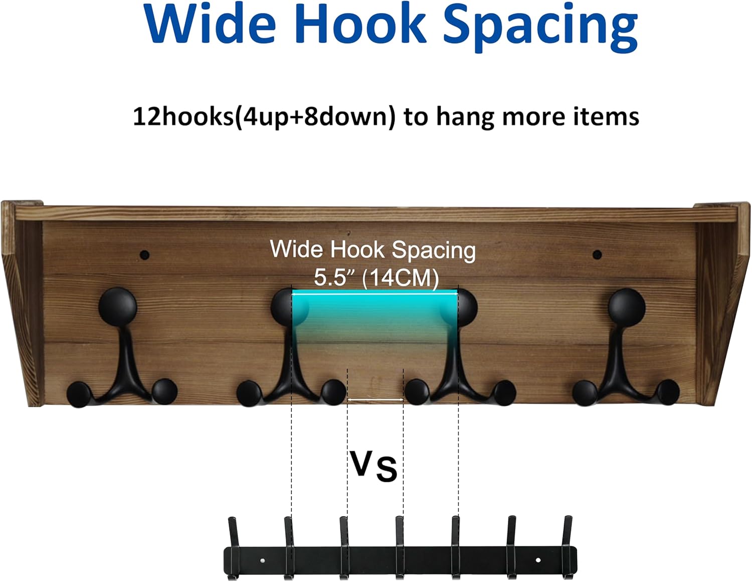 WEBI Wall Shelf with Hooks Underneath,24” Long Wall Mounted Coat Rack with Shelf,Entryway Coat Rack with 4 Triple Hooks for Hanging Coats,Jacket,Hallway,Bedroom,Mudroom,Brown