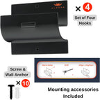 Ladder Hanger set of 4 For Garage Wall - Black Heavy Duty Utility Hook For Wall Mount Ladder Storage. Versatile Tool Holder To Maximize Space In Garden, Shed, Workshop, Hang Wheelbarrow, Folding Chair