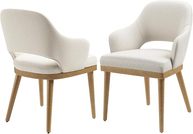 Wooden Dining Chairs Set of 2, Modern Fabric Upholstered Dining Room Chair, Kitchen Side Chairs, Farmhouse Dinner Chair with Open Back for Kitchen, Beige