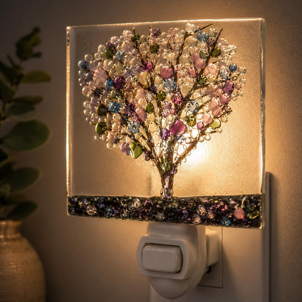 J Devlin Tree Glass Plug-in Night Light, Multicolor