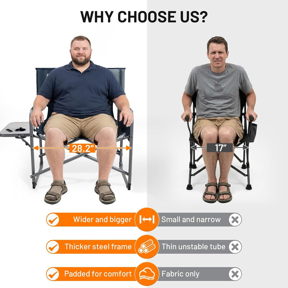 TIMBER RIDGE XXL Director’s Chair – Heavy Duty Folding Chair with Side Table,...