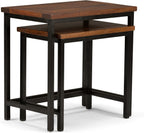 SIMPLIHOME Turner 12" Wide Solid Wood Round End Table in Natural | Dark cognac brown, industrial nesting accent tables, assembled; round side tables or accent tables for living room.