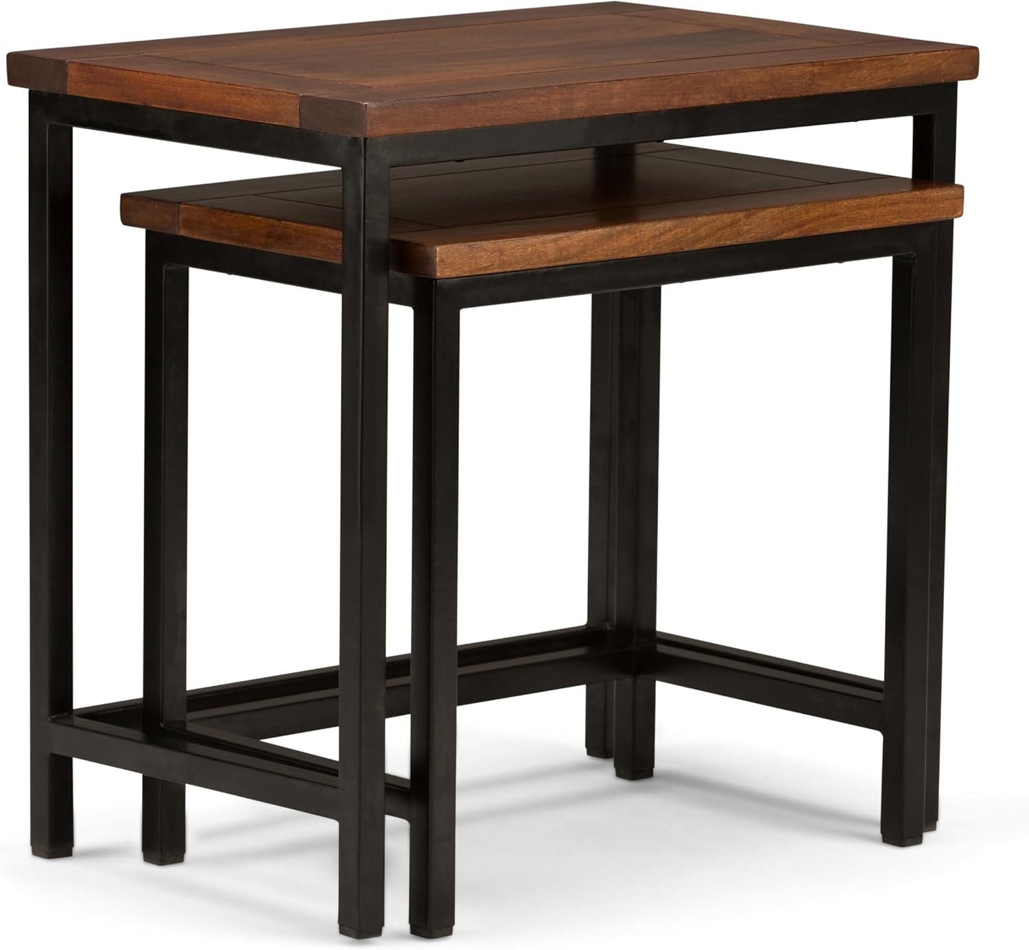 SIMPLIHOME Turner 12" Wide Solid Wood Round End Table in Natural | Dark cognac brown, industrial nesting accent tables, assembled; round side tables or accent tables for living room.