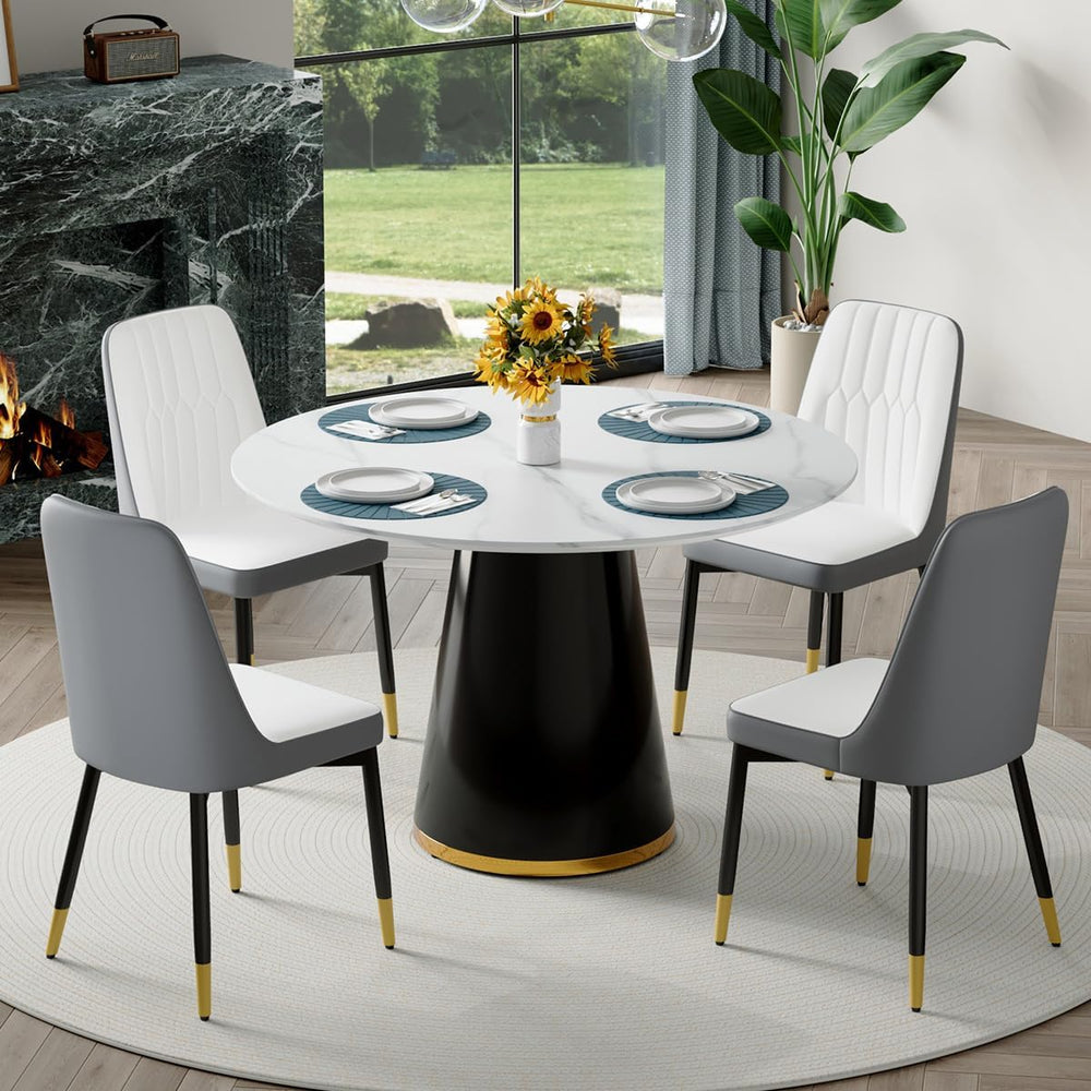 Round Dining Table Set for 4, Modern 45'' Small Dining Table for Kitc...