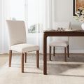 Stylish Dining Chairs Set of 2, Upholstered Parsons Dining Room Chair with Nailhead Trim, Kitchen Room Chair with Thick Cushions and Wood Legs, Nailhead Trim, Beige
