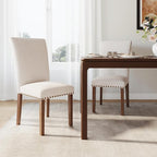 Stylish Dining Chairs Set of 2, Upholstered Parsons Dining Room Chair with Nailhead Trim, Kitchen Room Chair with Thick Cushions and Wood Legs, Nailhead Trim, Beige
