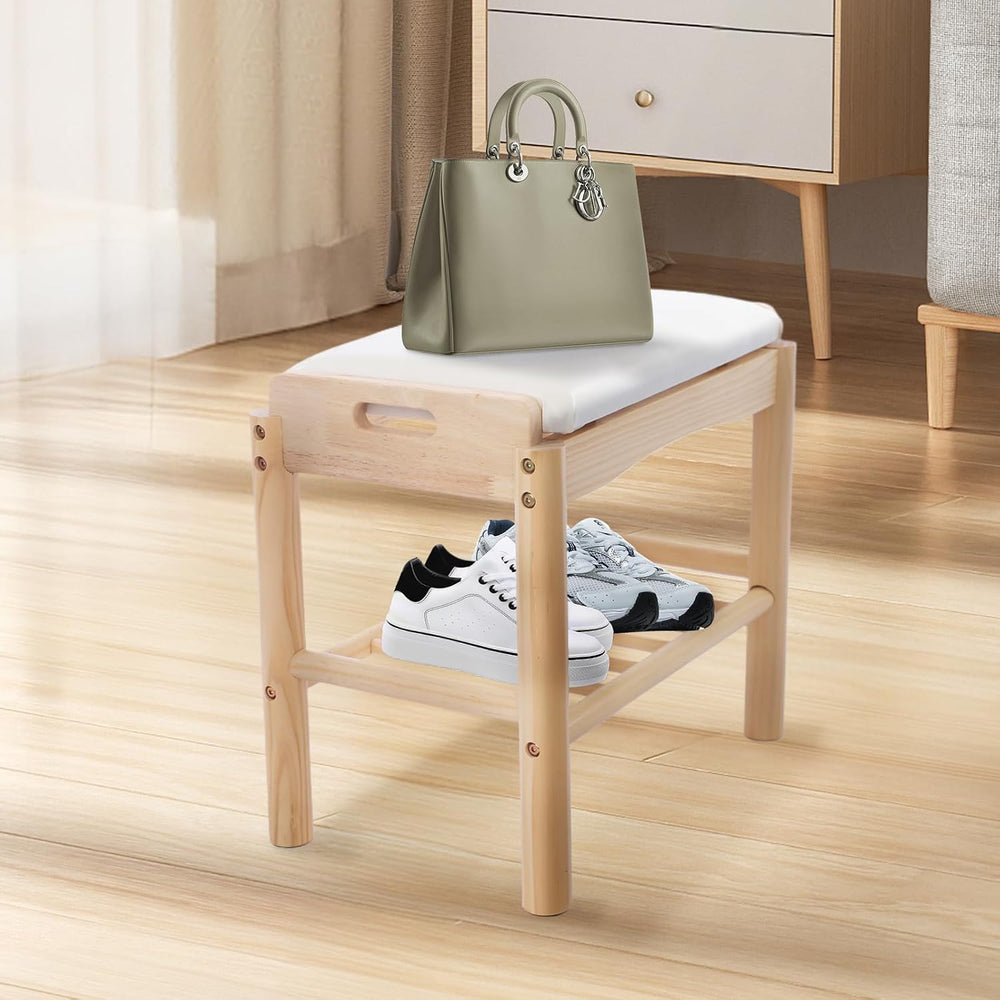 Shoe Bench with Cushion, 2-Tier Bamboo Shoe Rack Bench, Entryway Shoe Storage...