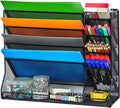 File Organizer Wall Mounted, 4 Tiers Durable Adjustable Metal Desk Organizer, Desktop Hanging File Holder with 4 Pen Slots Stable, 4 Pull-Out Divider for File, Mail, Black, Patent Pending