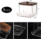 Tbestmax Bathroom Organizer Accessories Set-12/7 oz Qtips Holder Storage, Clear Cotton Ball/Swabs Dispenser, Plastic Square Apothecary Jars with Brown Wood Lids