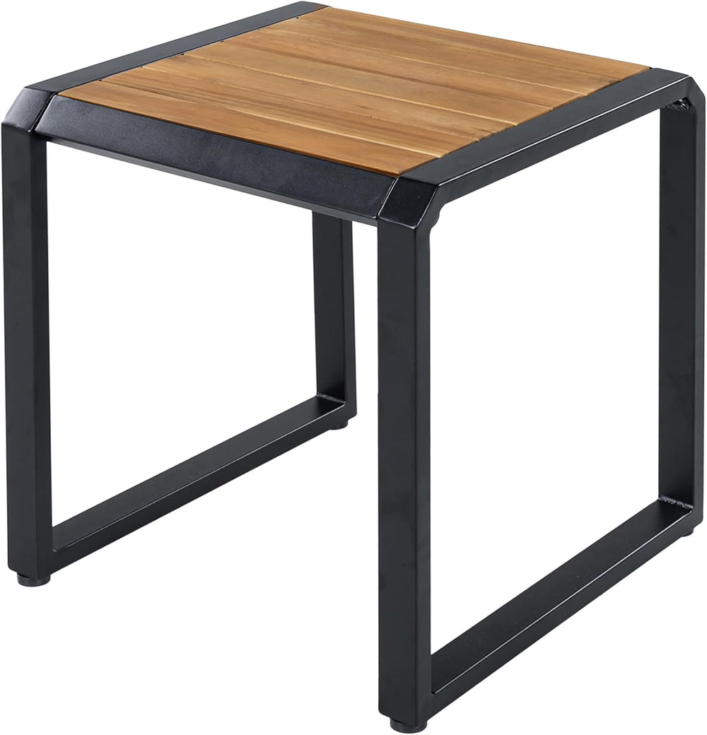 Outdoor Side Table with Teak Wood Top, Metal Frame Patio Accent Table, 120 lb...