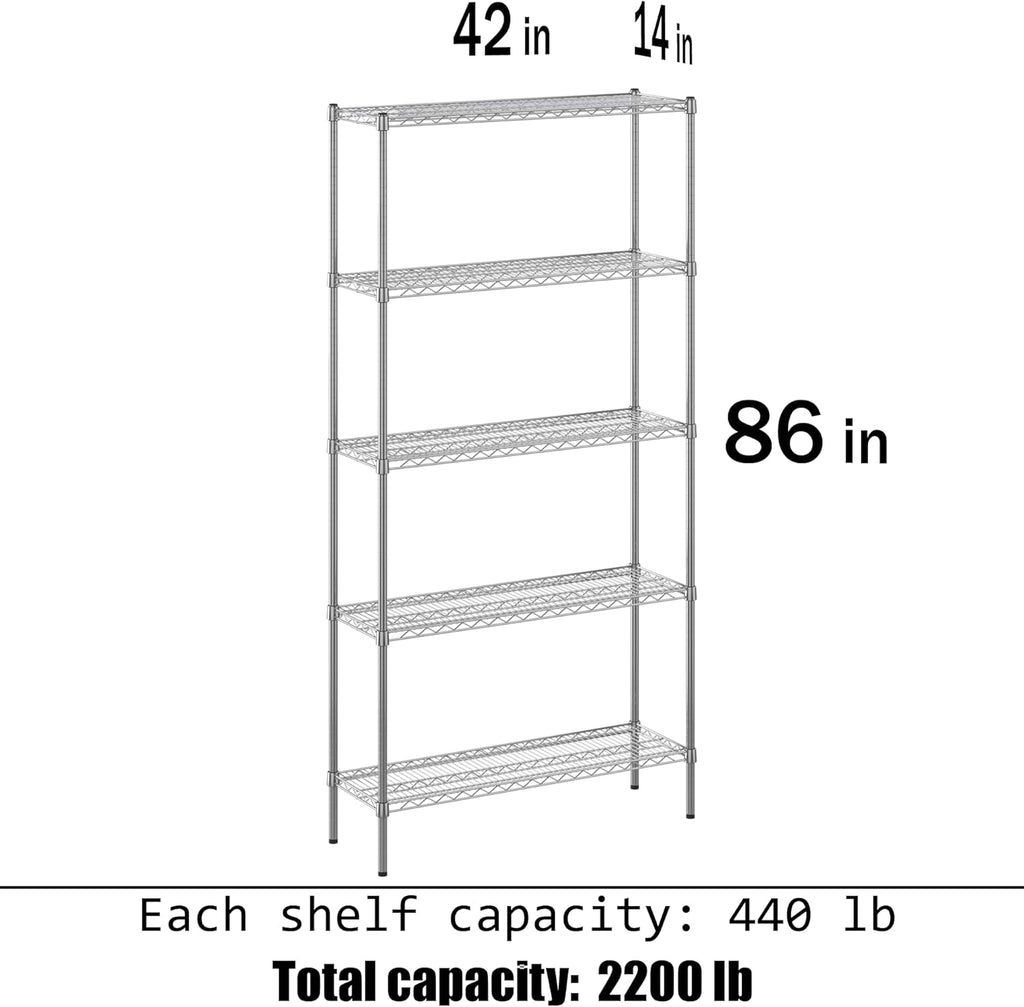 14" Deep x 42" Wide x 86" Height Wire Shelving Kit | 5-Tier | NSF Commercial Storage Rack Unit