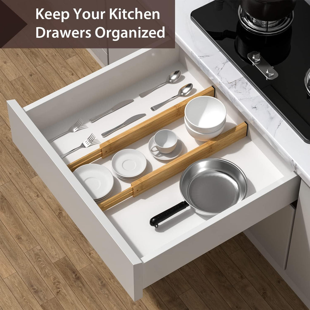 DUCOO 4 PCS Drawer Divider, 17"-22" Adjustable Bamboo Drawer Dividers Organizers, Expandable Separators for Kitchen, Clothes, Dressers, Home, Office