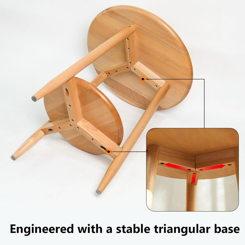 Side Table, Small Round End Table with 2-Tier Shelf, Solid Wood Nightstand fo...