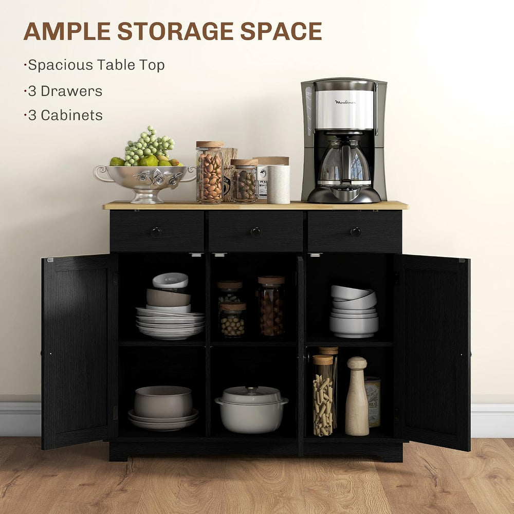 HOMCOM Sideboard Buffet Cabinet Solid Wood Countertop Modern Black