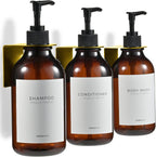 MaisoNovo Shampoo and Conditioner Dispenser - Shower Soap Dispenser Wall Mounted - 16.9 fl oz Set of 3 Amber Plastic Bottles Black Pump - 3 Chamber No Drill