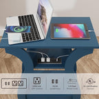 End Tables Living Room, End Table end Table with Charging Station and USB,Navy Blue Side Table, Nightstand for Bedroom,3 Tier End Table with Storage Shelf for Living Room