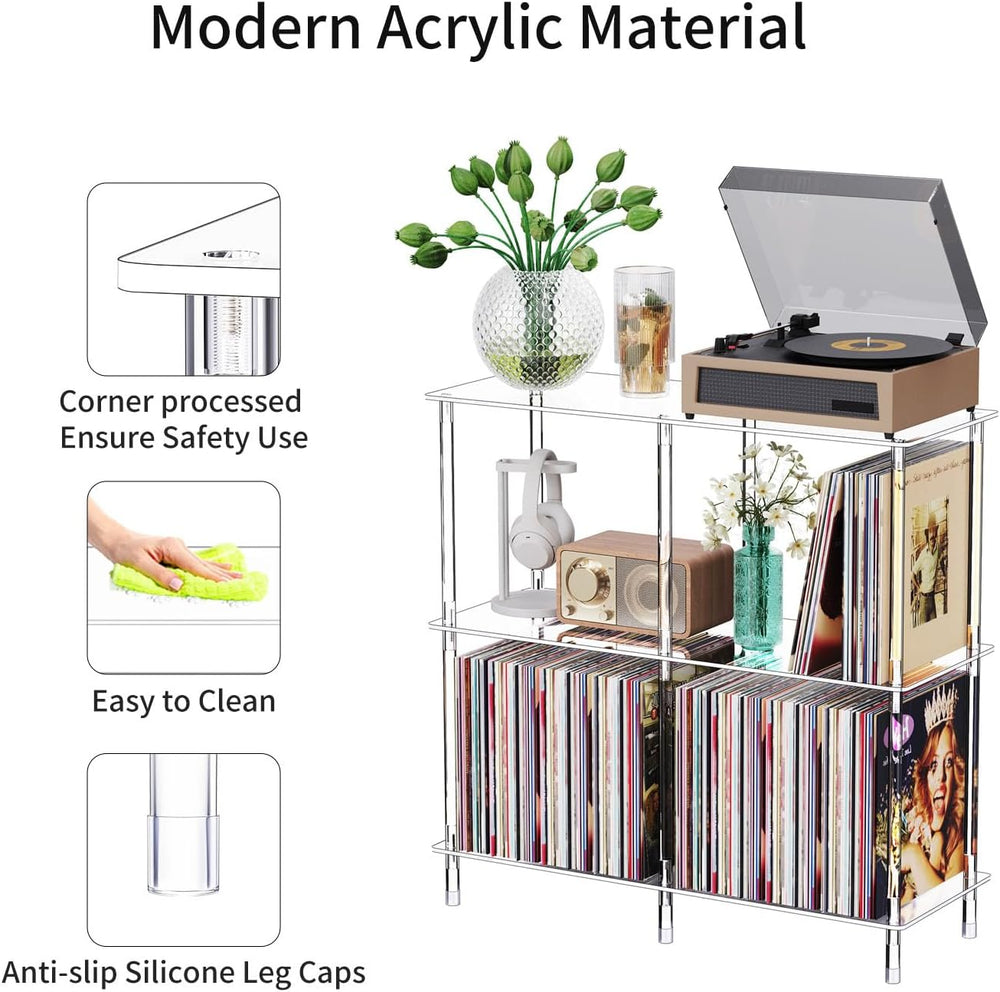 Clear Acrylic Record Player Stand with Vinyl Storage, 31.5" L x 11.8&quo...