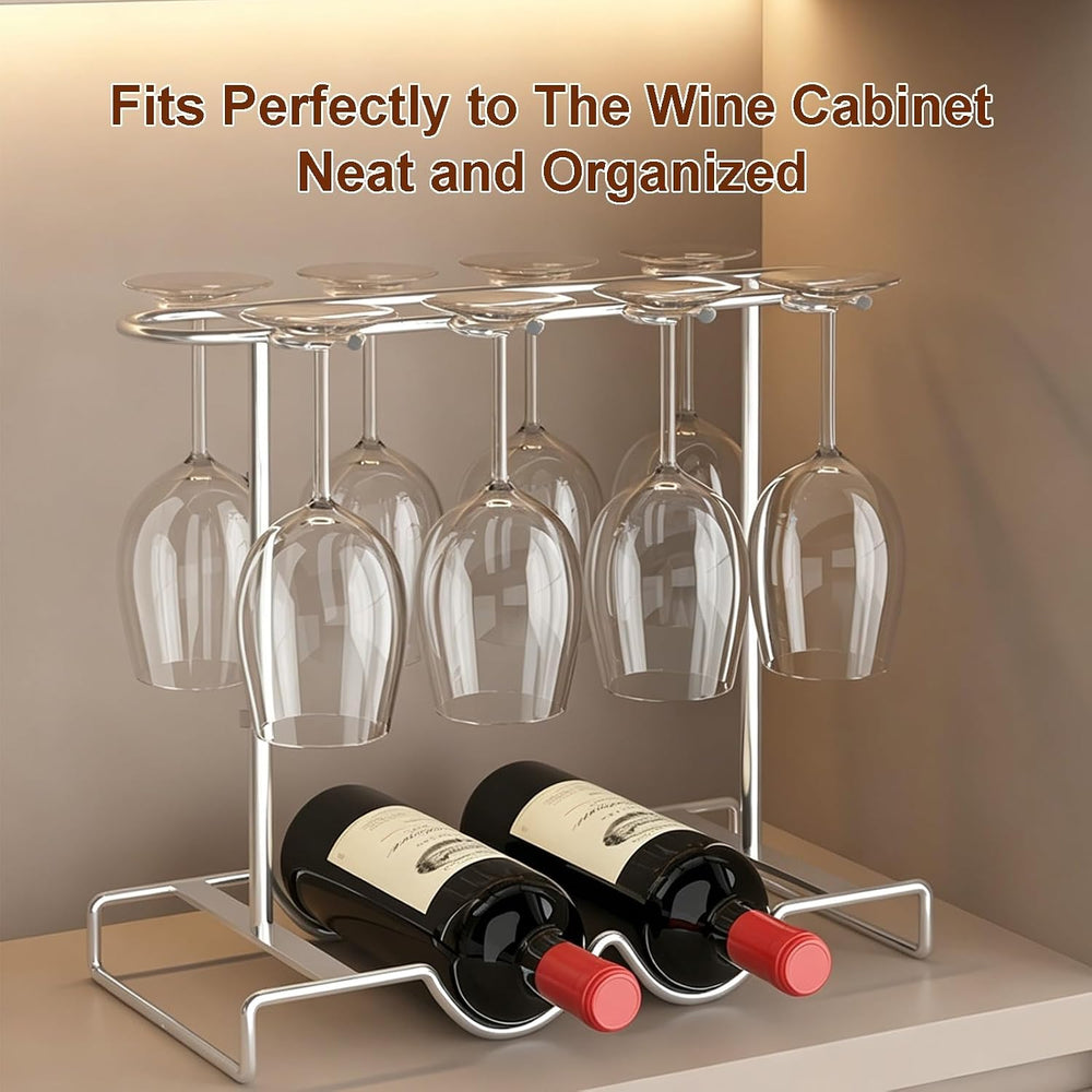 Tabletop Wine Rack with Glass Holder, Storage Metal Wine Glass Rack | Thick A...