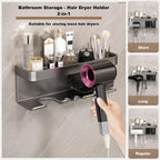 Hair Dryer Holder Wall Mounted,Blow Dryer Organizer,With shelf & individually removable Organizer box, Aluminum Blow Dryer Holder for Bathroom, Salon Organizers & Storage (Matte Grey, large)