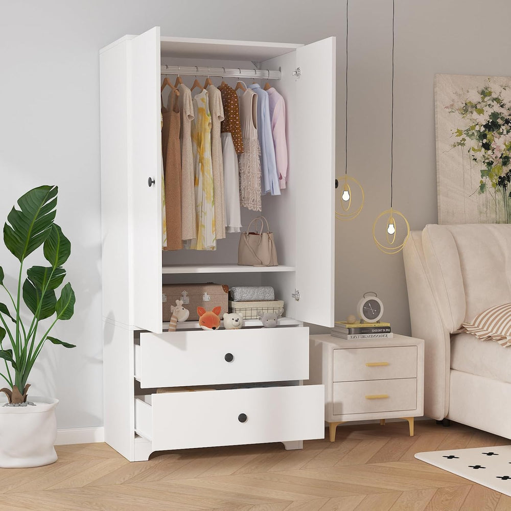 Garvee 71" Armoire Wardrobe Closet, Modern Wooden Bedroom Armoire with 2...