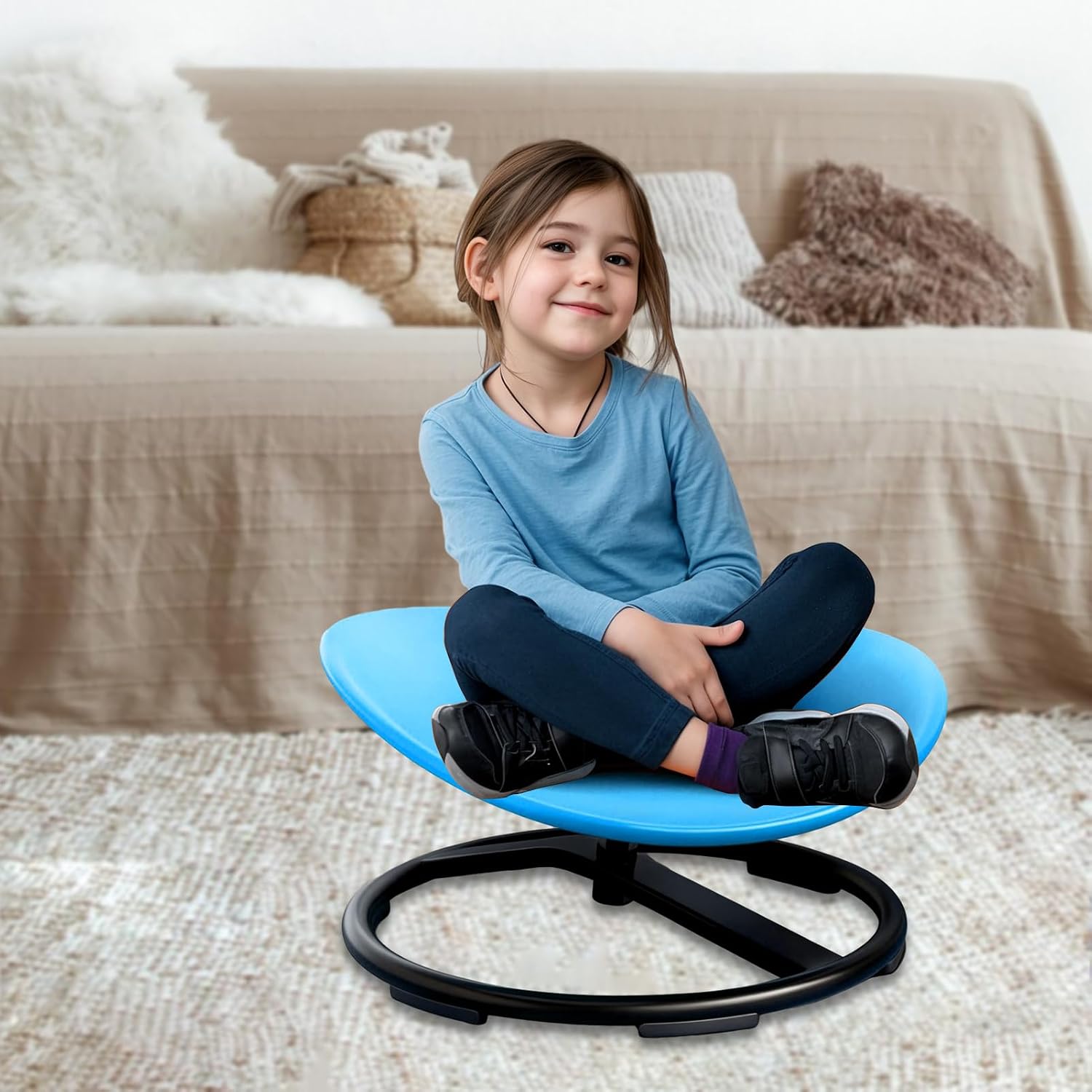 Sensory Spinning Chair for Kids, Autisms Swivel Chair for Body Coordination Training, Sit and Spin Toy, Non-Slip Metal Base, Indoor and Outdoor Activity Toy for Children Blue