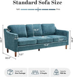 Kingfun 80" Chenille Sofa, 3 Seater Couch, Mid Century Modern Couches with Solid Wood Legs for Living Room & Bedroom, Water Green