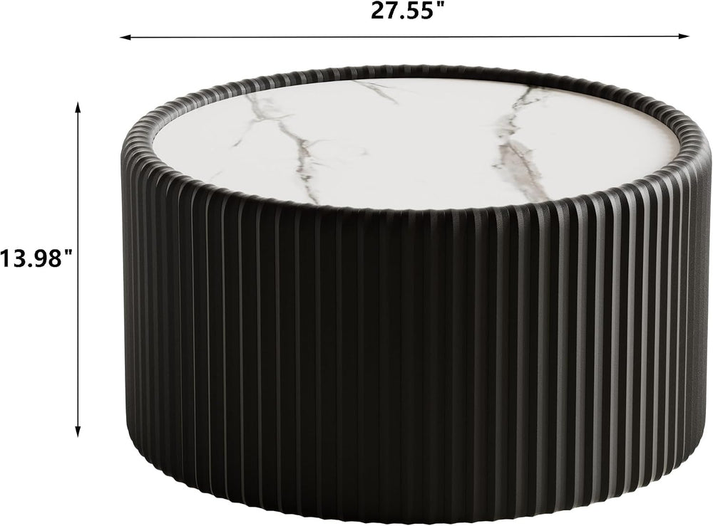 Round Coffee Table Set of 2 with Sintered Stone Top Cylinder-Shape Coffee Sid...
