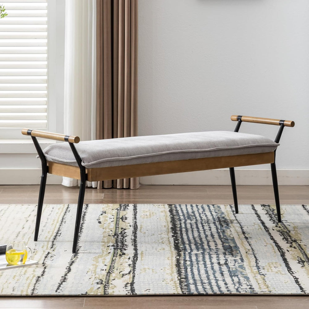 HEAH-YO Modern Dining Bench, 51 Inches Entryway Bench with Armrests, Upholste...