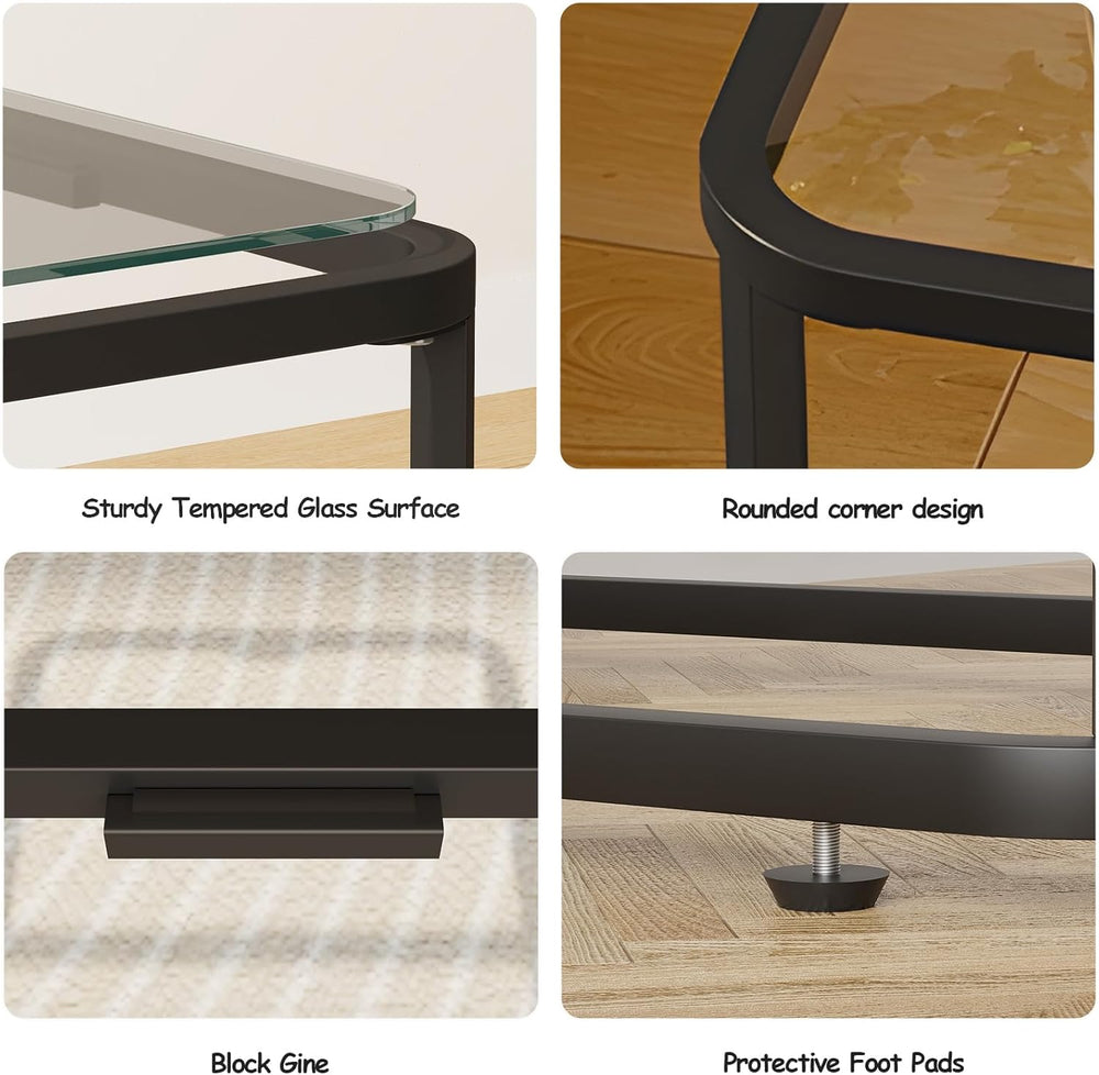Garden 4 you Glass Side Table, Rectangle End Table with Metal Frame, Modern B...