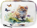 Watercolor Cute Cat Butterfly Pill Organizer Travel Medicine Case with Zipper Daily Vitamin Storage Bag Portable 8 Slot Weekly Pill Box Supplement Holder for Home Office Gym Travel