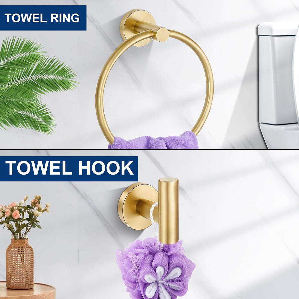 5 Pieces Bathroom Hardware Accessories Set Brushed Gold, 24Inch Bathroom Towe...